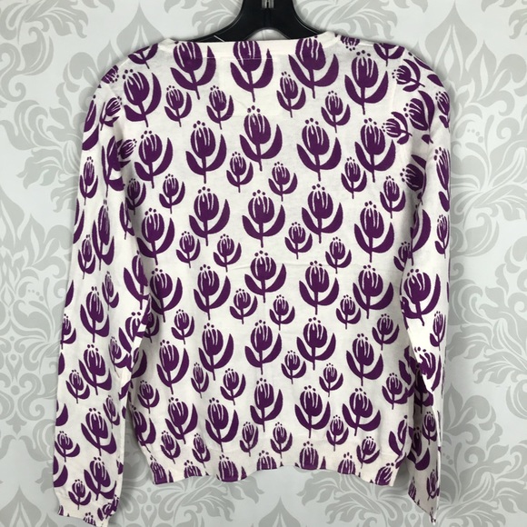 ❤️ Purple White Cardigan Portrait Of A Flower - Picture 2 of 7